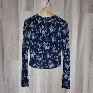 Free People Womens‎ M Dinner Party Blouse Floral Button Back Split Front Boho